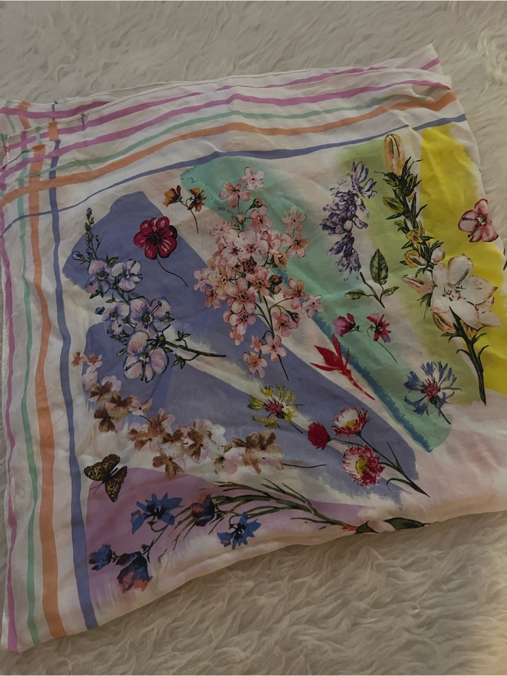 Floral Stripe Lightweight Cotton Scarf - Multicolor